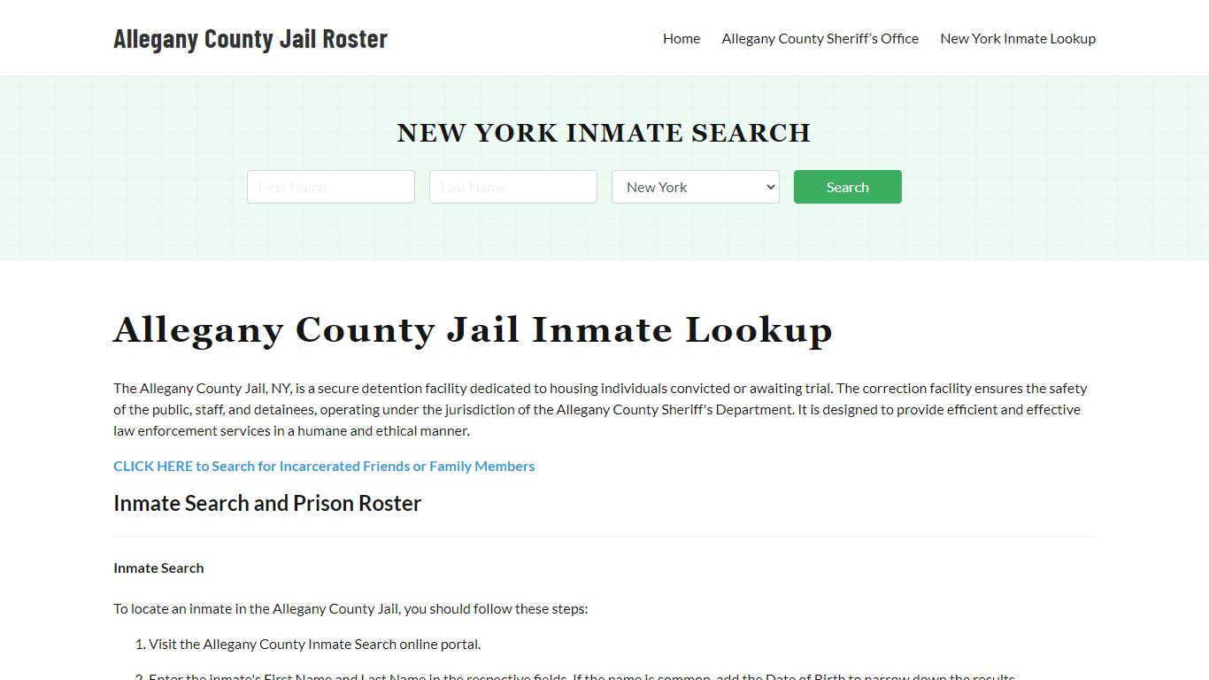 Allegany County Jail Roster Lookup, NY, Inmate Search